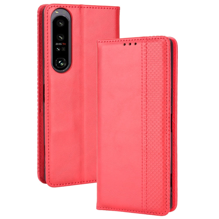 For Sony Xperia 1 IV Magnetic Buckle Retro Texture Leather Phone Case