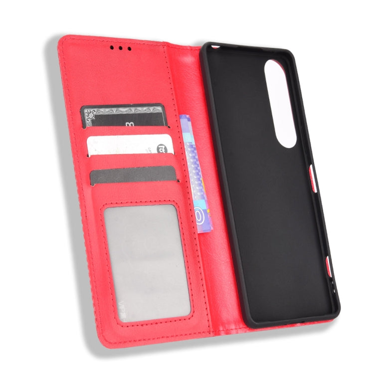 For Sony Xperia 1 IV Magnetic Buckle Retro Texture Leather Phone Case