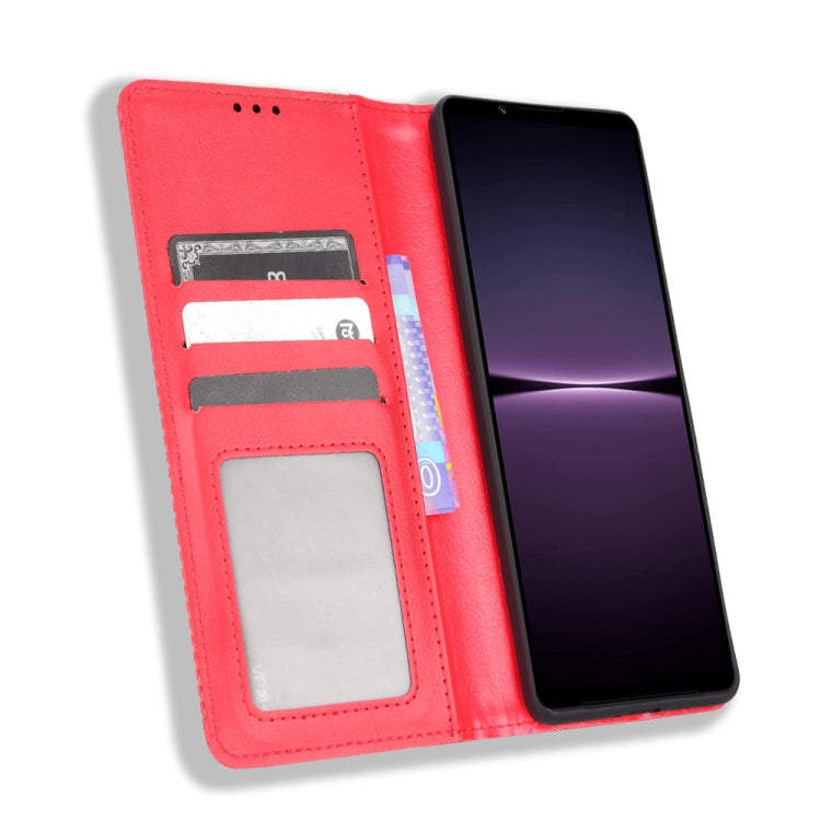 For Sony Xperia 1 IV Magnetic Buckle Retro Texture Leather Phone Case