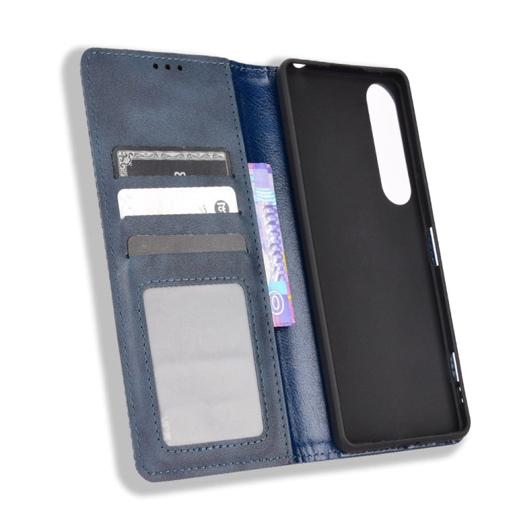 For Sony Xperia 1 IV Magnetic Buckle Retro Texture Leather Phone Case