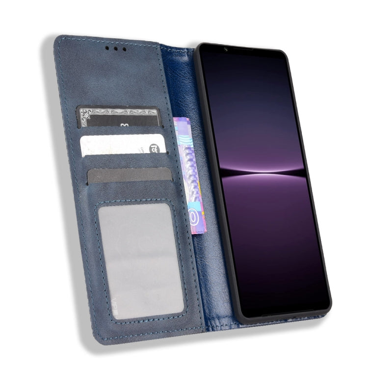 For Sony Xperia 1 IV Magnetic Buckle Retro Texture Leather Phone Case