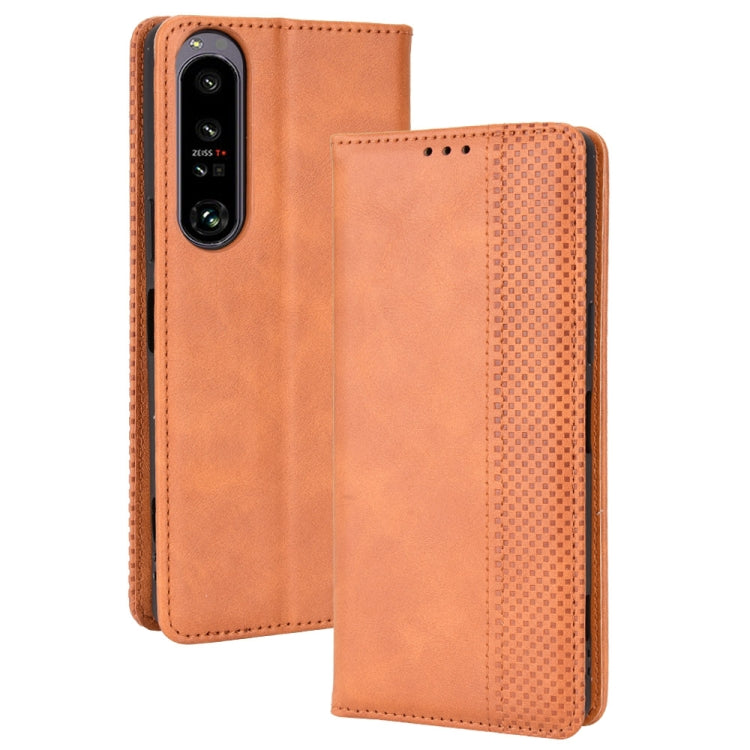 For Sony Xperia 1 IV Magnetic Buckle Retro Texture Leather Phone Case