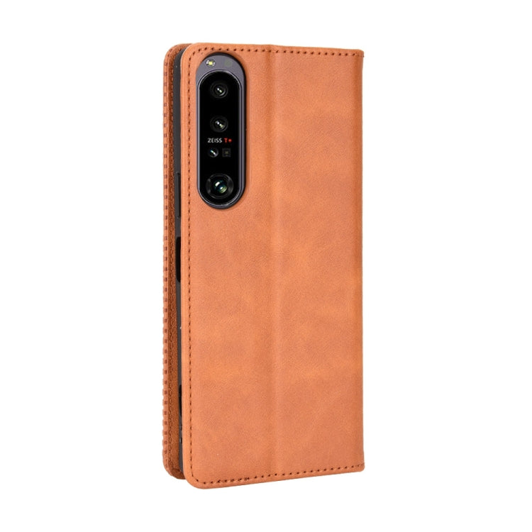 For Sony Xperia 1 IV Magnetic Buckle Retro Texture Leather Phone Case