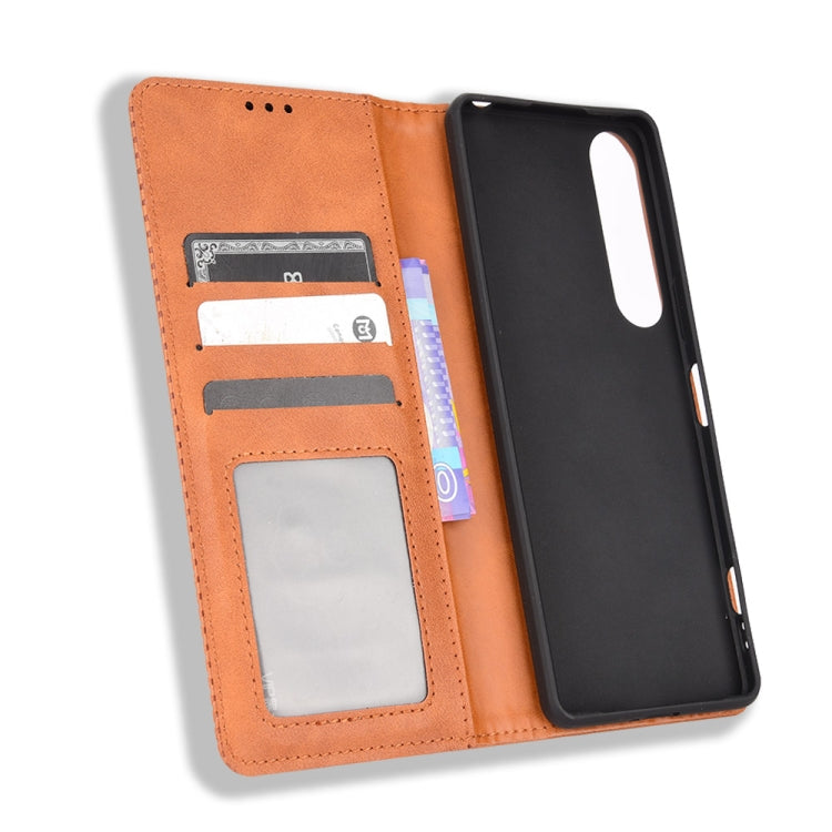 For Sony Xperia 1 IV Magnetic Buckle Retro Texture Leather Phone Case