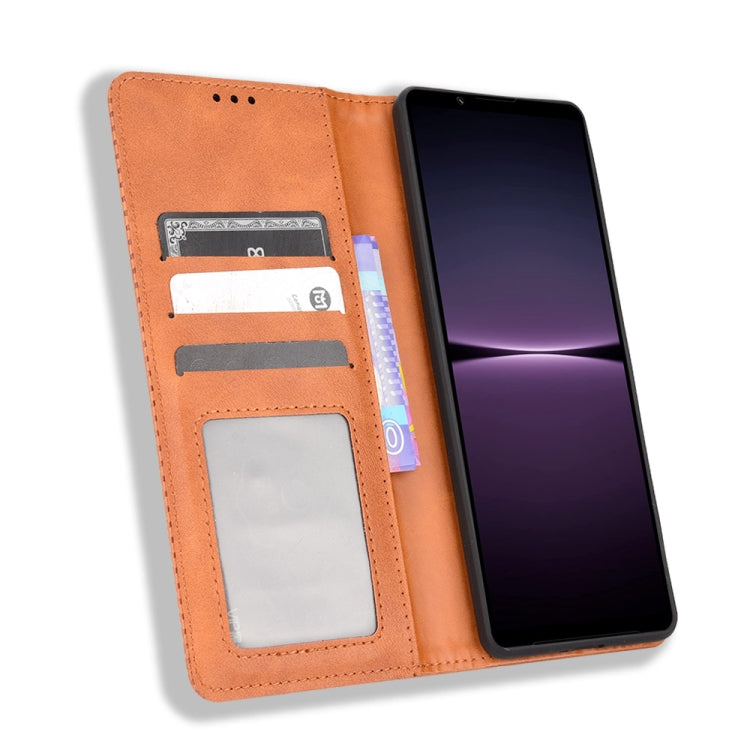 For Sony Xperia 1 IV Magnetic Buckle Retro Texture Leather Phone Case