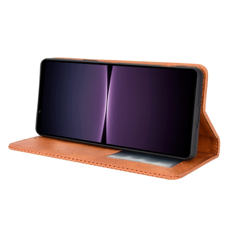For Sony Xperia 1 IV Magnetic Buckle Retro Texture Leather Phone Case