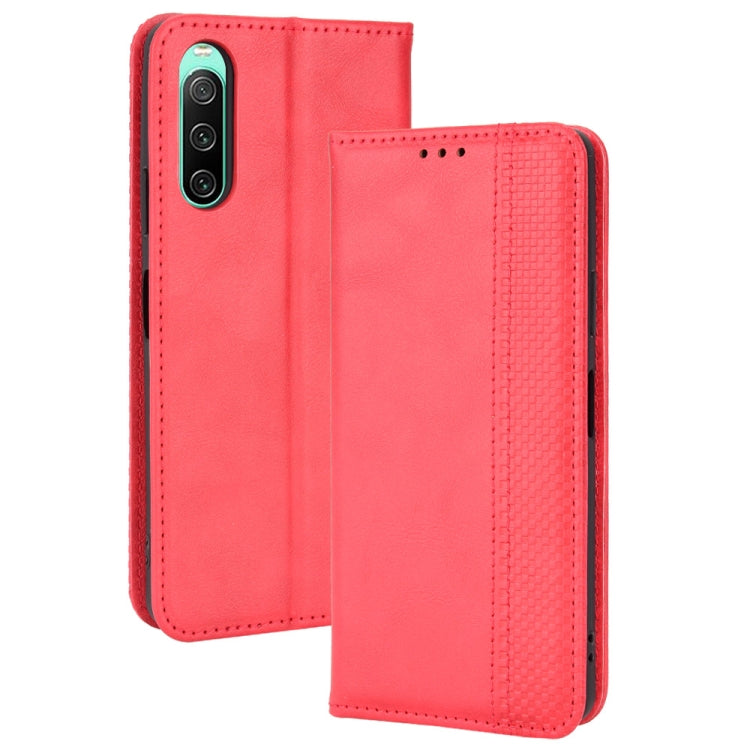 For Sony Xperia 10 IV Magnetic Buckle Retro Texture Leather Phone Case