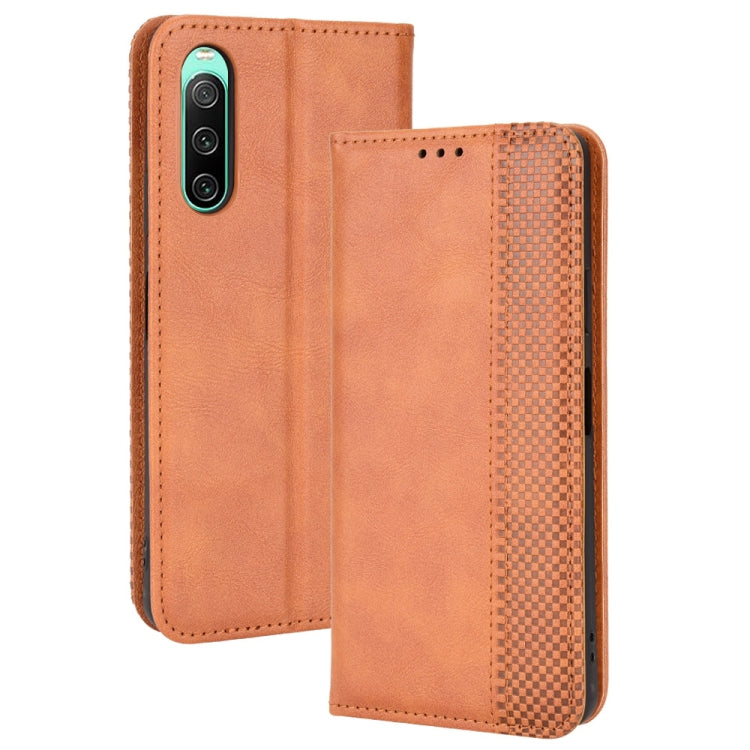 For Sony Xperia 10 IV Magnetic Buckle Retro Texture Leather Phone Case