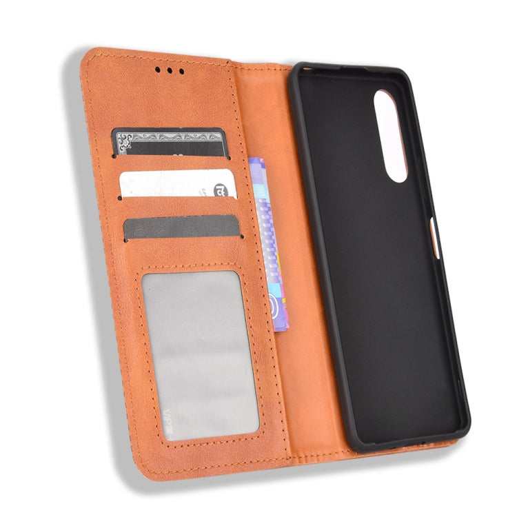 For Sony Xperia 10 IV Magnetic Buckle Retro Texture Leather Phone Case