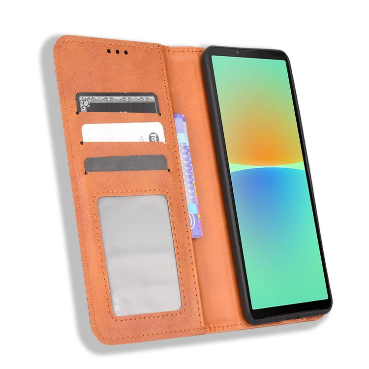 For Sony Xperia 10 IV Magnetic Buckle Retro Texture Leather Phone Case