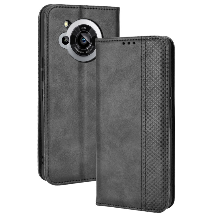 For Sharp Aquos R7 Magnetic Buckle Retro Texture Leather Phone Case