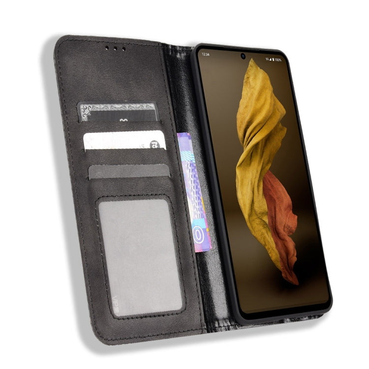 For Sharp Aquos R7 Magnetic Buckle Retro Texture Leather Phone Case