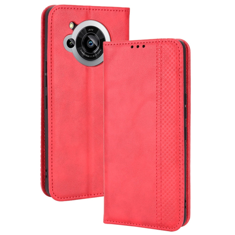 For Sharp Aquos R7 Magnetic Buckle Retro Texture Leather Phone Case