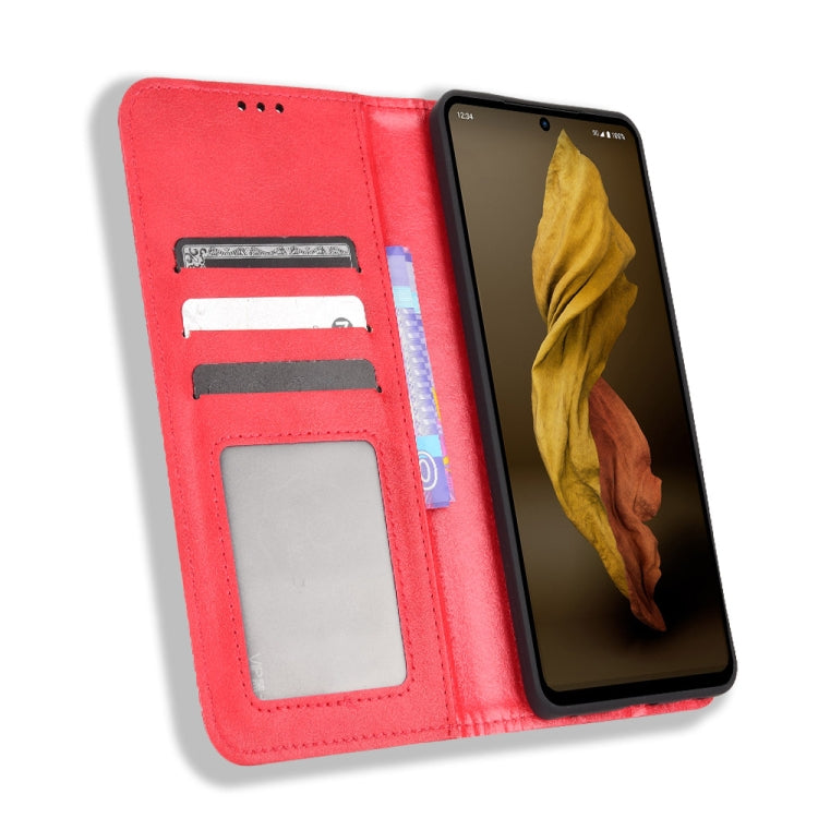 For Sharp Aquos R7 Magnetic Buckle Retro Texture Leather Phone Case