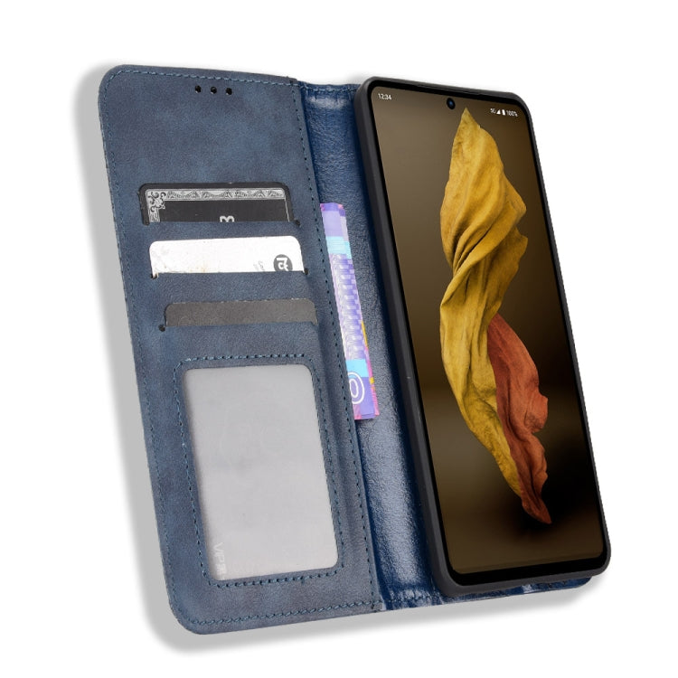 For Sharp Aquos R7 Magnetic Buckle Retro Texture Leather Phone Case