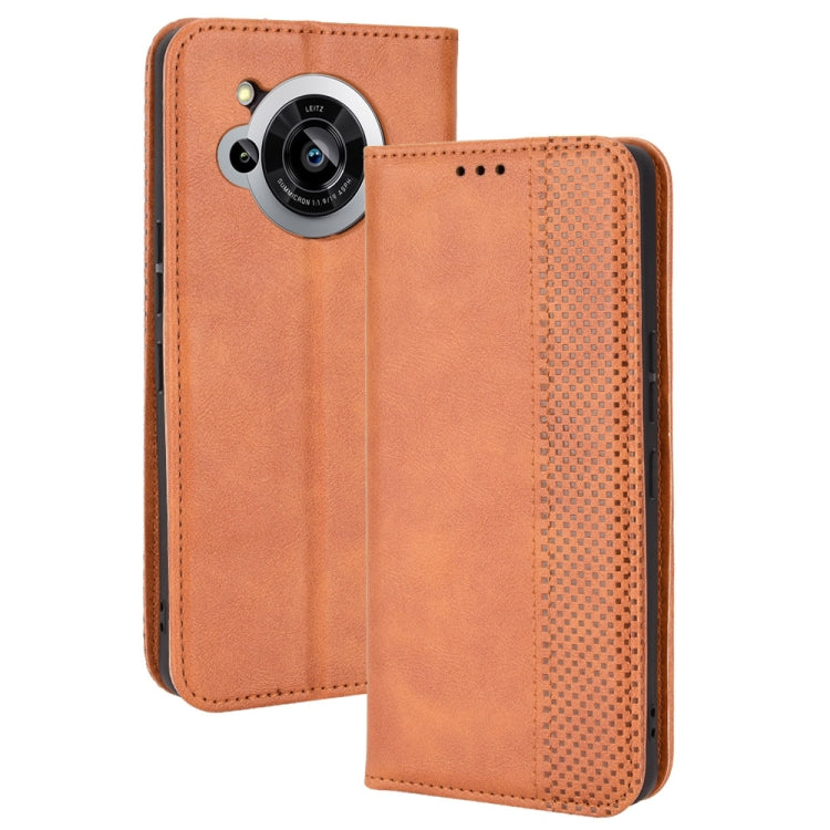 For Sharp Aquos R7 Magnetic Buckle Retro Texture Leather Phone Case