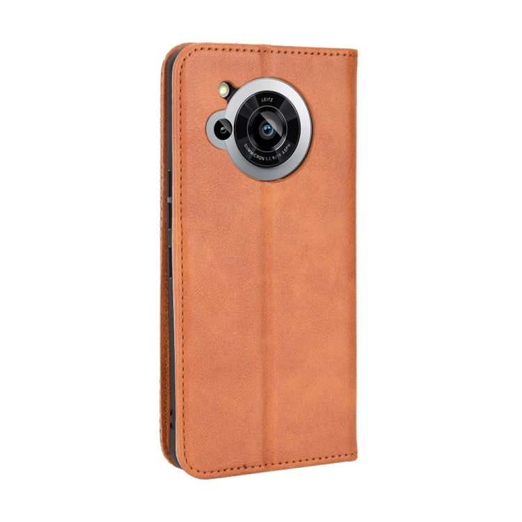 For Sharp Aquos R7 Magnetic Buckle Retro Texture Leather Phone Case