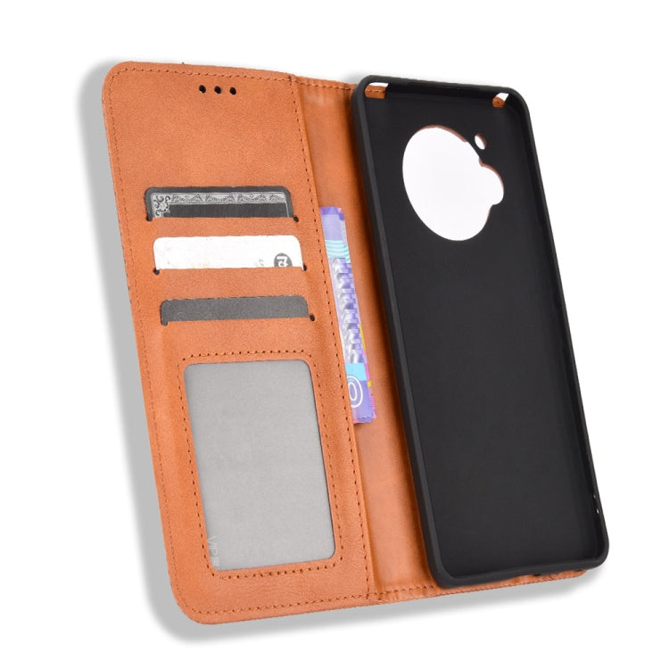 For Sharp Aquos R7 Magnetic Buckle Retro Texture Leather Phone Case