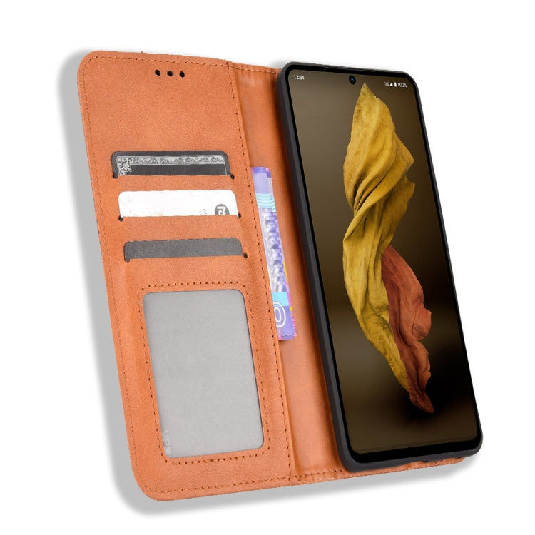 For Sharp Aquos R7 Magnetic Buckle Retro Texture Leather Phone Case
