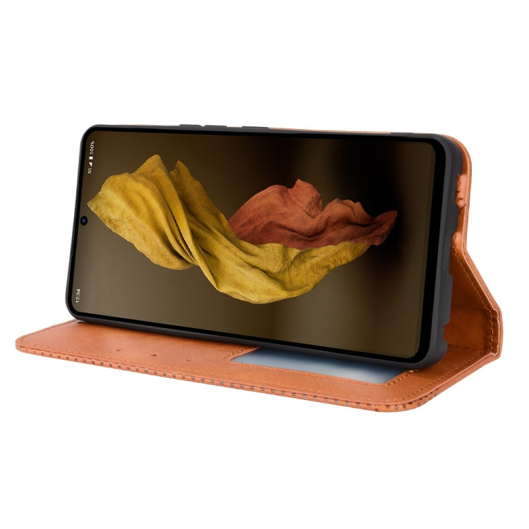 For Sharp Aquos R7 Magnetic Buckle Retro Texture Leather Phone Case