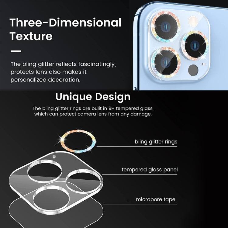 For iPhone 13 Pro / 13 Pro Max Glitter Ring Tempered Glass Camera Lens Film