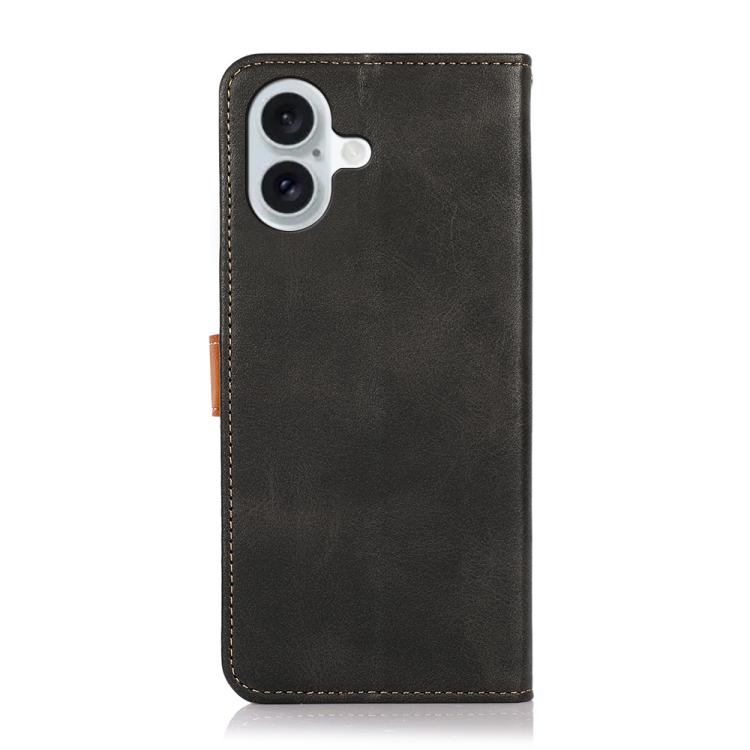 For iPhone 16 KHAZNEH Dual-color Cowhide Texture Flip Leather Phone Case
