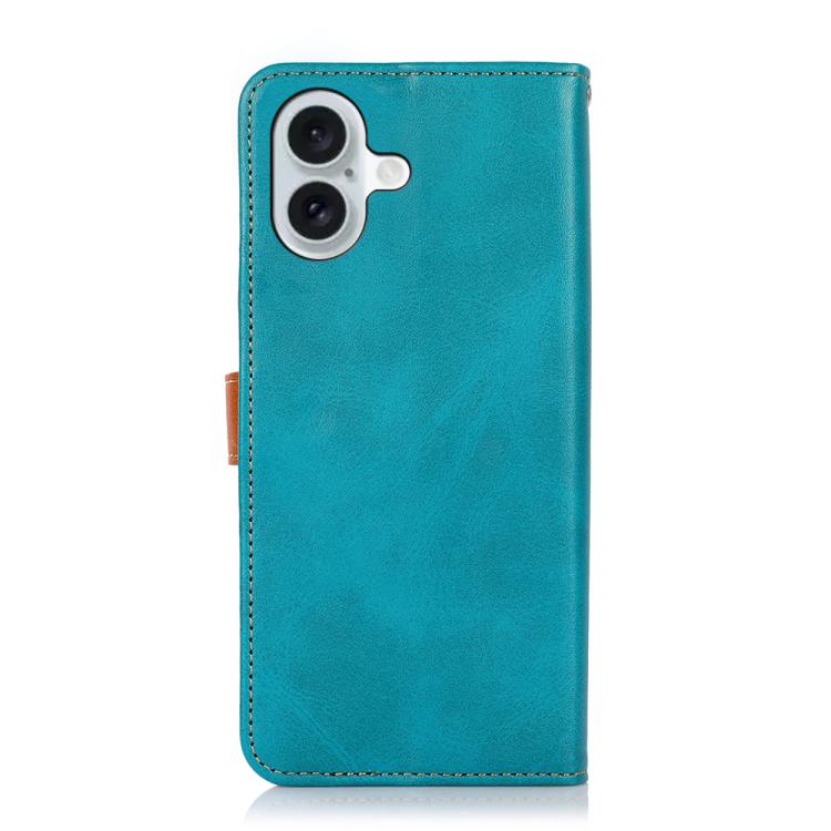 For iPhone 16 KHAZNEH Dual-color Cowhide Texture Flip Leather Phone Case