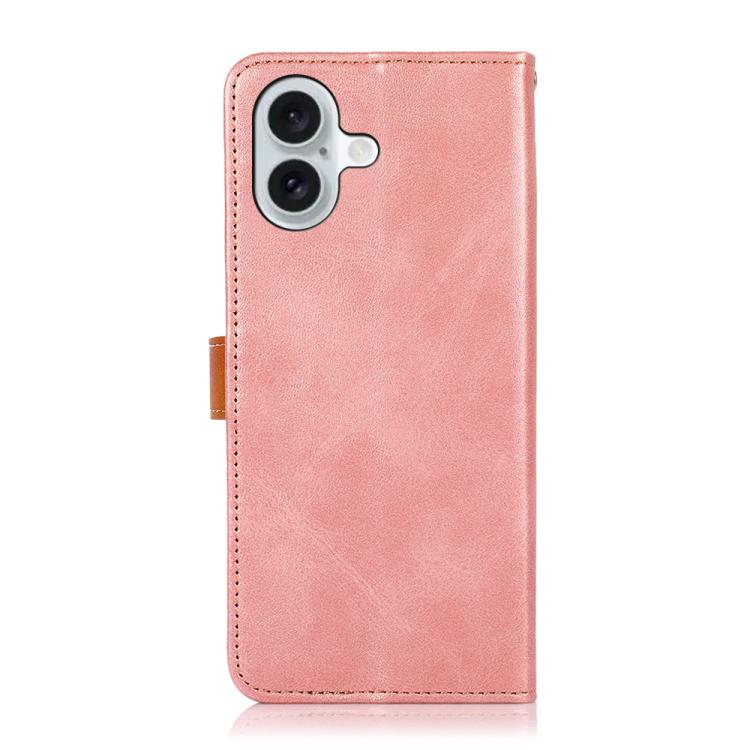 For iPhone 16 KHAZNEH Dual-color Cowhide Texture Flip Leather Phone Case
