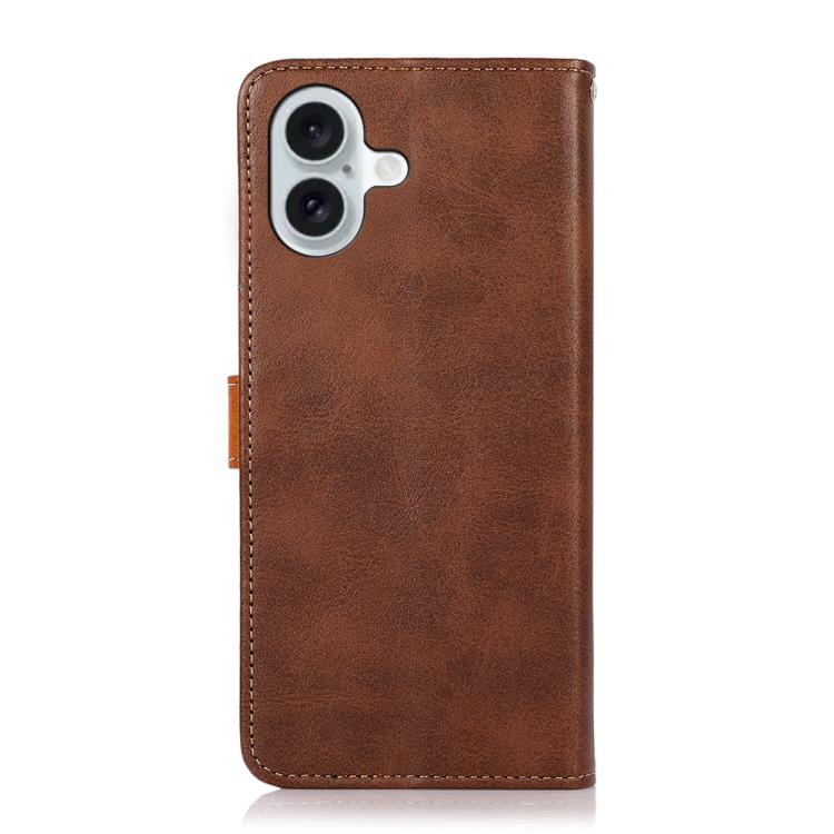 For iPhone 16 KHAZNEH Dual-color Cowhide Texture Flip Leather Phone Case