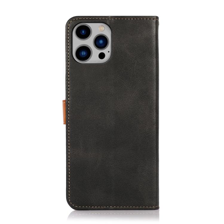 For iPhone 15 Pro Max KHAZNEH Dual-color Cowhide Texture Flip Leather Phone Case