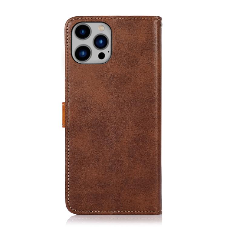 For iPhone 15 Pro Max KHAZNEH Dual-color Cowhide Texture Flip Leather Phone Case