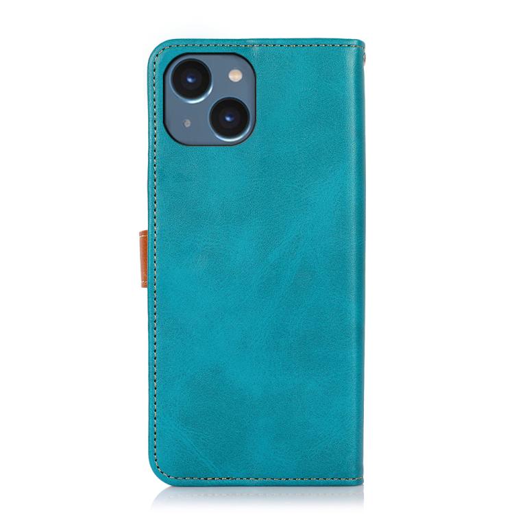 For iPhone 15 Plus KHAZNEH Dual-color Cowhide Texture Flip Leather Phone Case