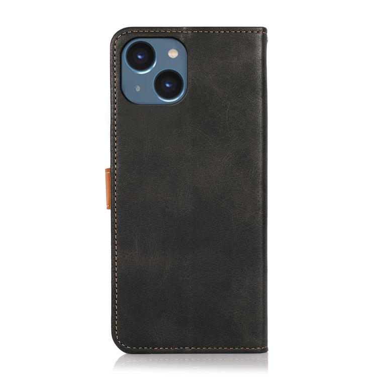 For iPhone 15 KHAZNEH Dual-color Cowhide Texture Flip Leather Phone Case