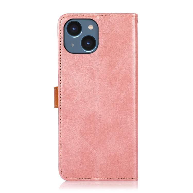 For iPhone 15 KHAZNEH Dual-color Cowhide Texture Flip Leather Phone Case