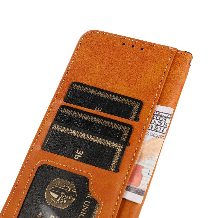 For iPhone 14 Pro KHAZNEH Dual-color Cowhide Texture Flip Leather Phone Case