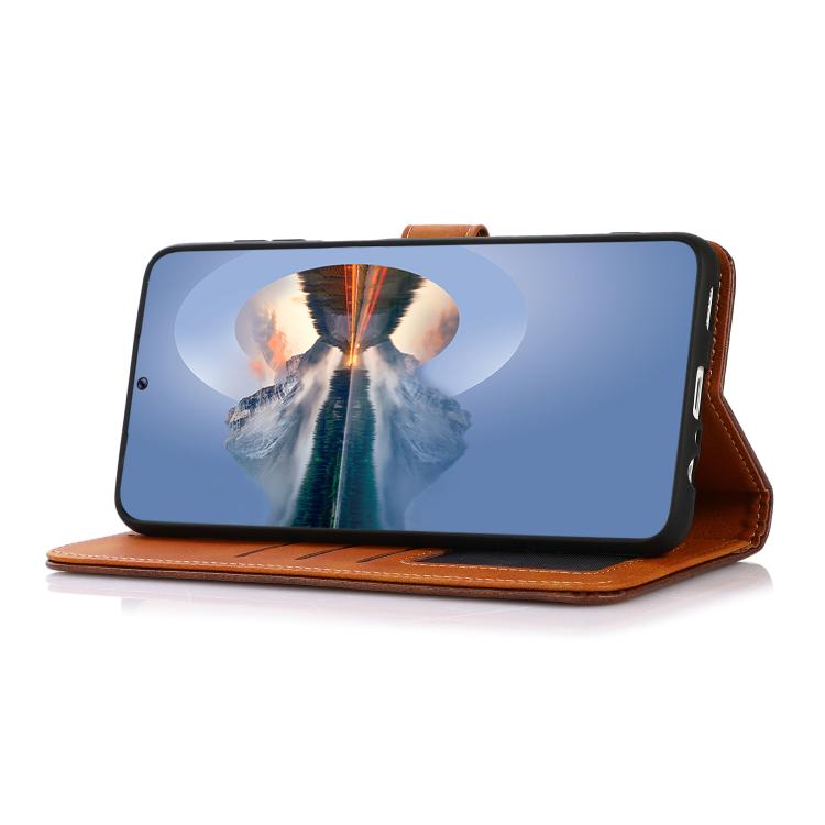 For iPhone 14 Pro KHAZNEH Dual-color Cowhide Texture Flip Leather Phone Case