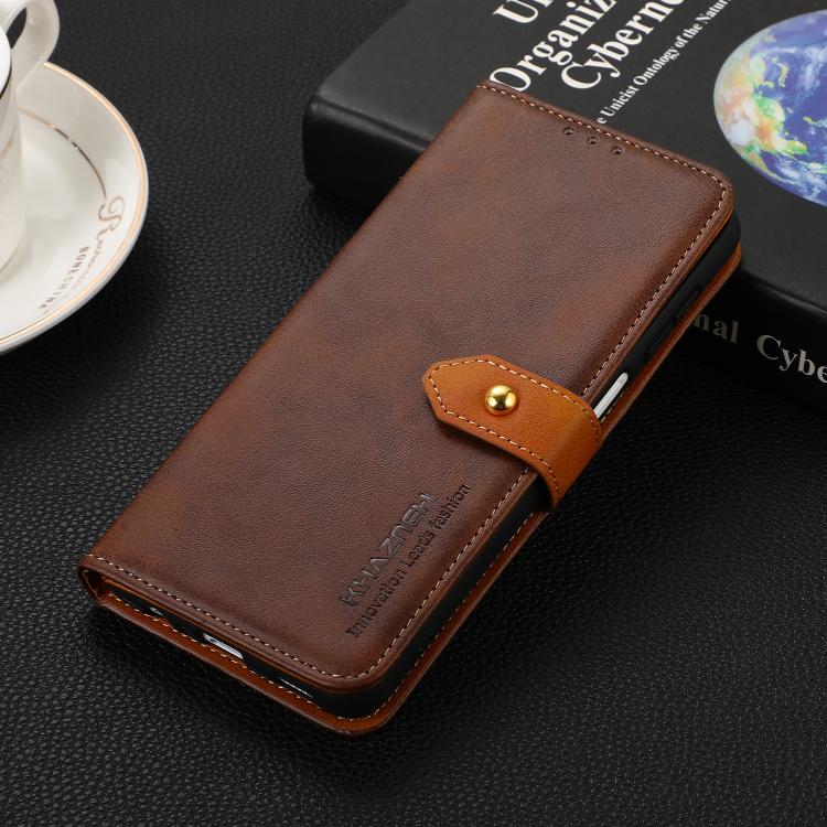 For iPhone 14 Pro KHAZNEH Dual-color Cowhide Texture Flip Leather Phone Case