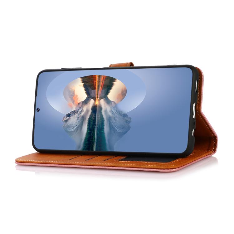 For iPhone 14 Pro KHAZNEH Dual-color Cowhide Texture Flip Leather Phone Case
