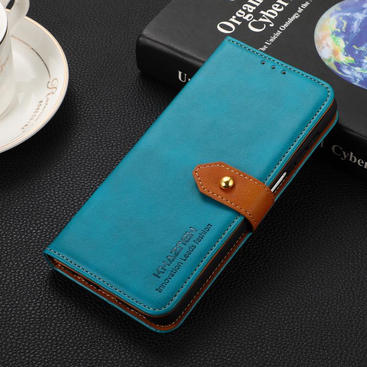 For iPhone 14 Pro Max KHAZNEH Dual-color Cowhide Texture Flip Leather Phone Case