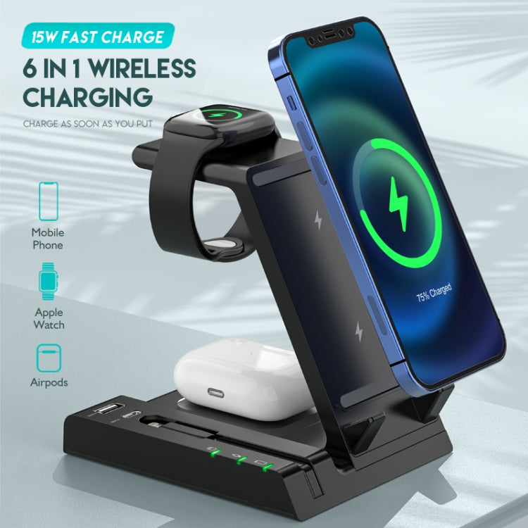 D2 15W Max 6 in 1 Multifunction Fast Wireless Charger Holder(Black)