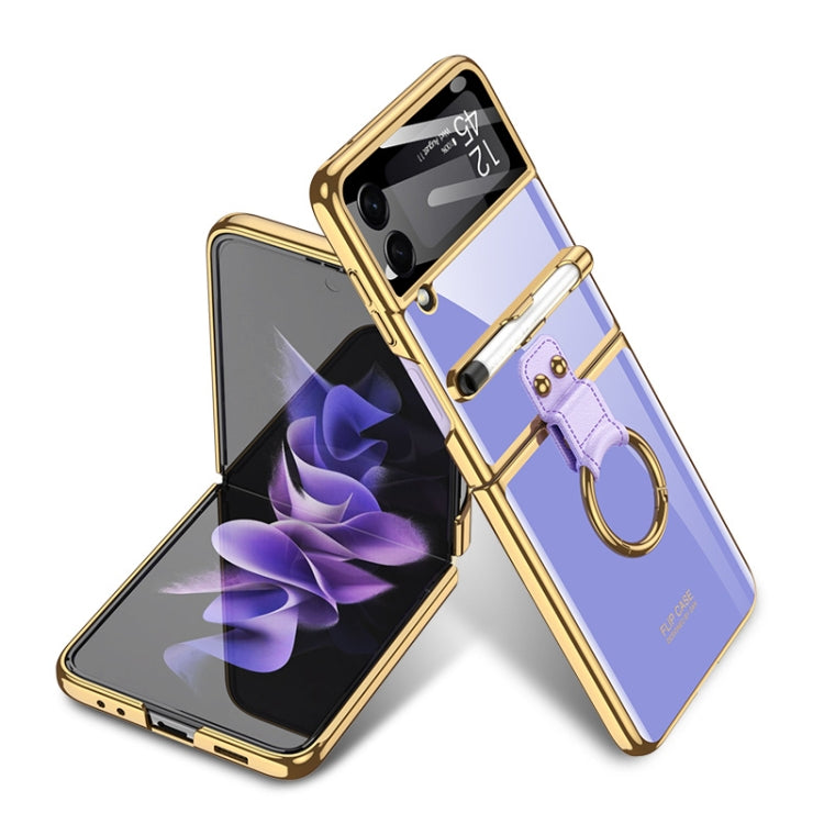 For Samsung Galaxy Z Flip3 5G GKK Integrated Solid Color Plating Phone Case with Ring Holder & Stylus Pen