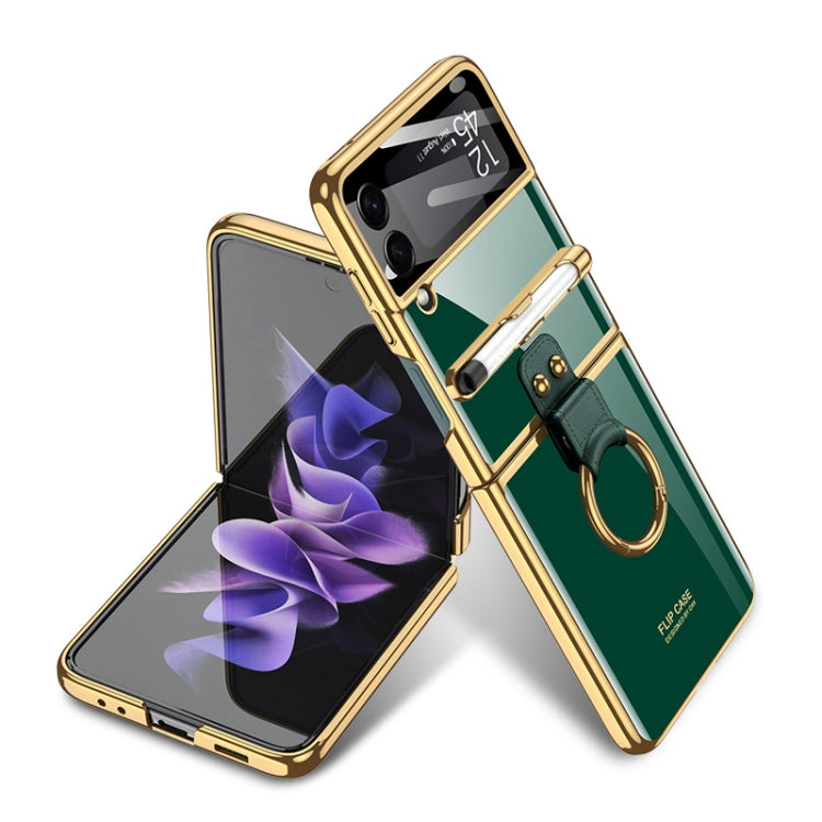 For Samsung Galaxy Z Flip3 5G GKK Integrated Solid Color Plating Phone Case with Ring Holder & Stylus Pen