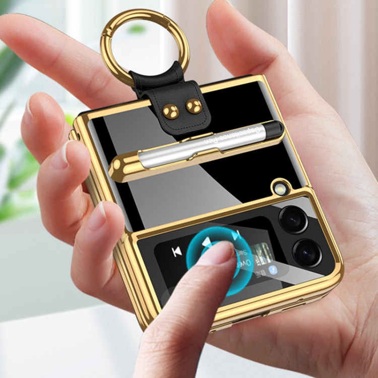 For Samsung Galaxy Z Flip3 5G GKK Integrated Solid Color Plating Phone Case with Ring Holder & Stylus Pen
