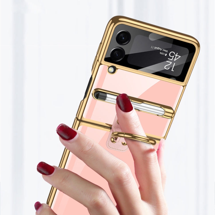 For Samsung Galaxy Z Flip3 5G GKK Integrated Solid Color Plating Phone Case with Ring Holder & Stylus Pen