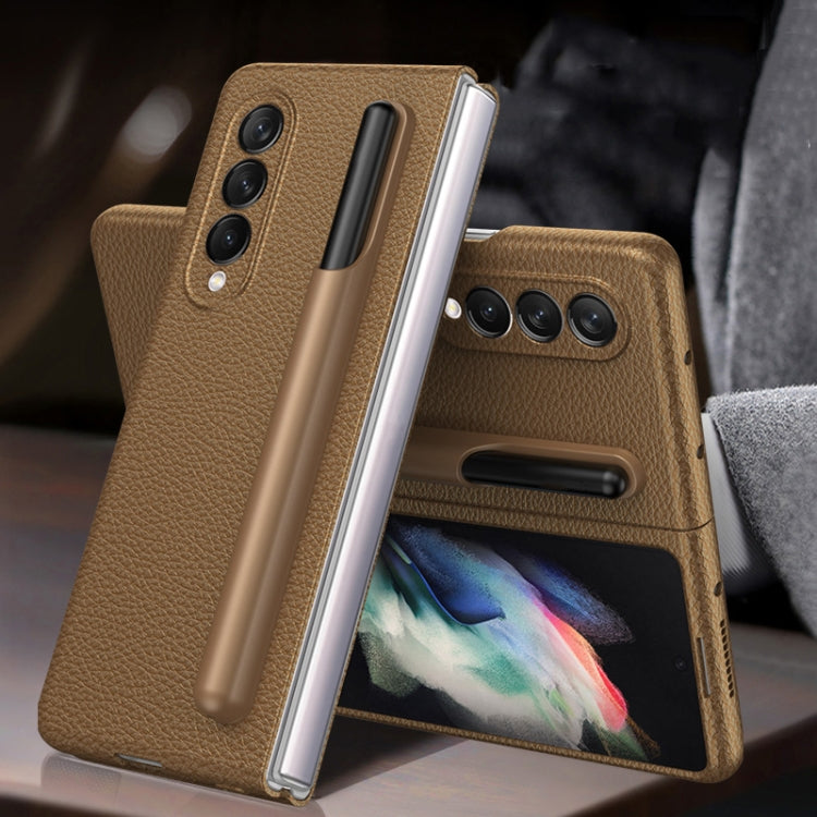 For Samsung Galaxy Z Fold3 5G GKK Ultra-thin Full Coverage Leather Phone Flip Case with Pen Holder