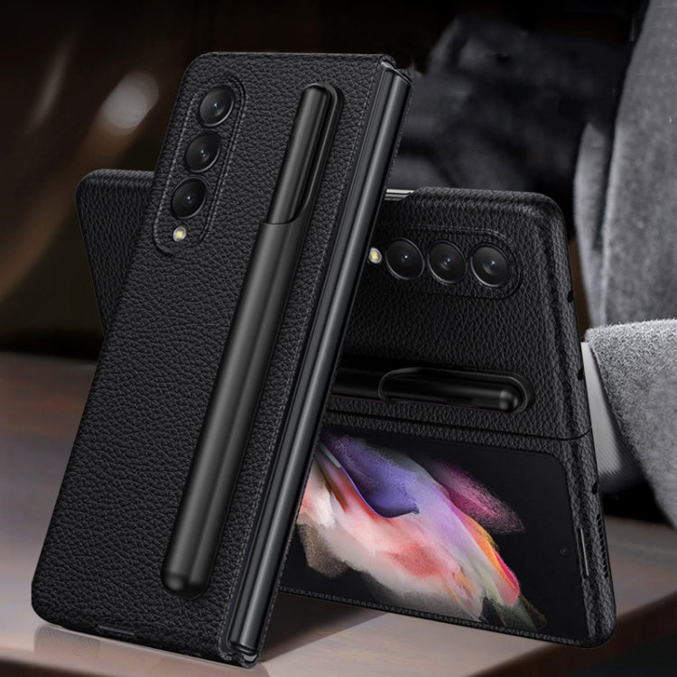 For Samsung Galaxy Z Fold3 5G GKK Ultra-thin Full Coverage Leather Phone Flip Case with Pen Holder