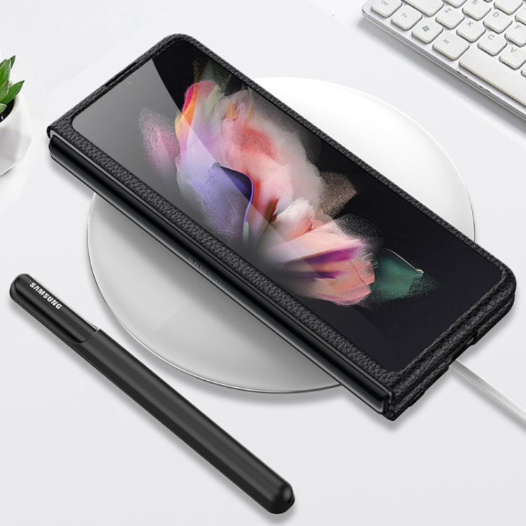 For Samsung Galaxy Z Fold3 5G GKK Ultra-thin Full Coverage Leather Phone Flip Case with Pen Holder