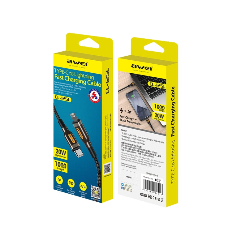 awei CL-125L Type-C / USB-C to 8 Pin Fast Charging Data Cable, Length: 1m(Black)