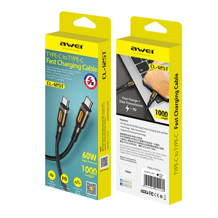 awei CL-125T Type-C / USB-C to Type-C / USB-C Fast Charging Data Cable, Length: 1m(Black)