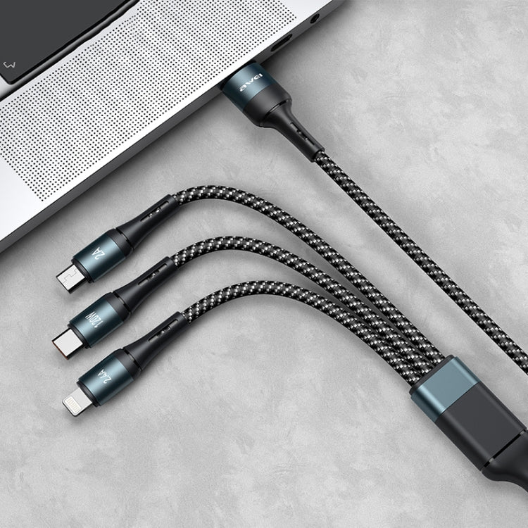 awei CL-972 Type-C / USB-C + 8 Pin + Micro USB 3 In 1 Fast Charging Data Cable, Length: 1.2m(Black)